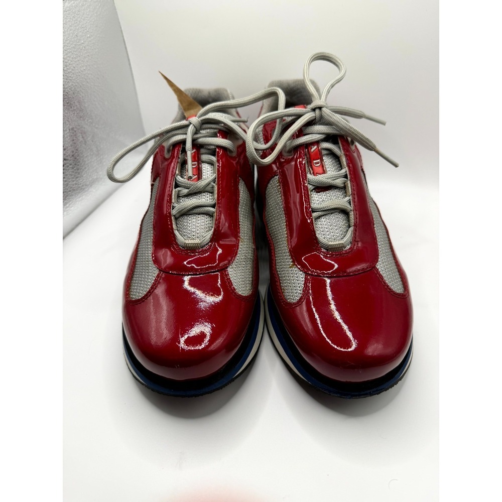 Prada America's Cup 2352 Men's 8.5 Shoes Red Gray Patent Leather Mesh Sneakers - Picture 3 of 12